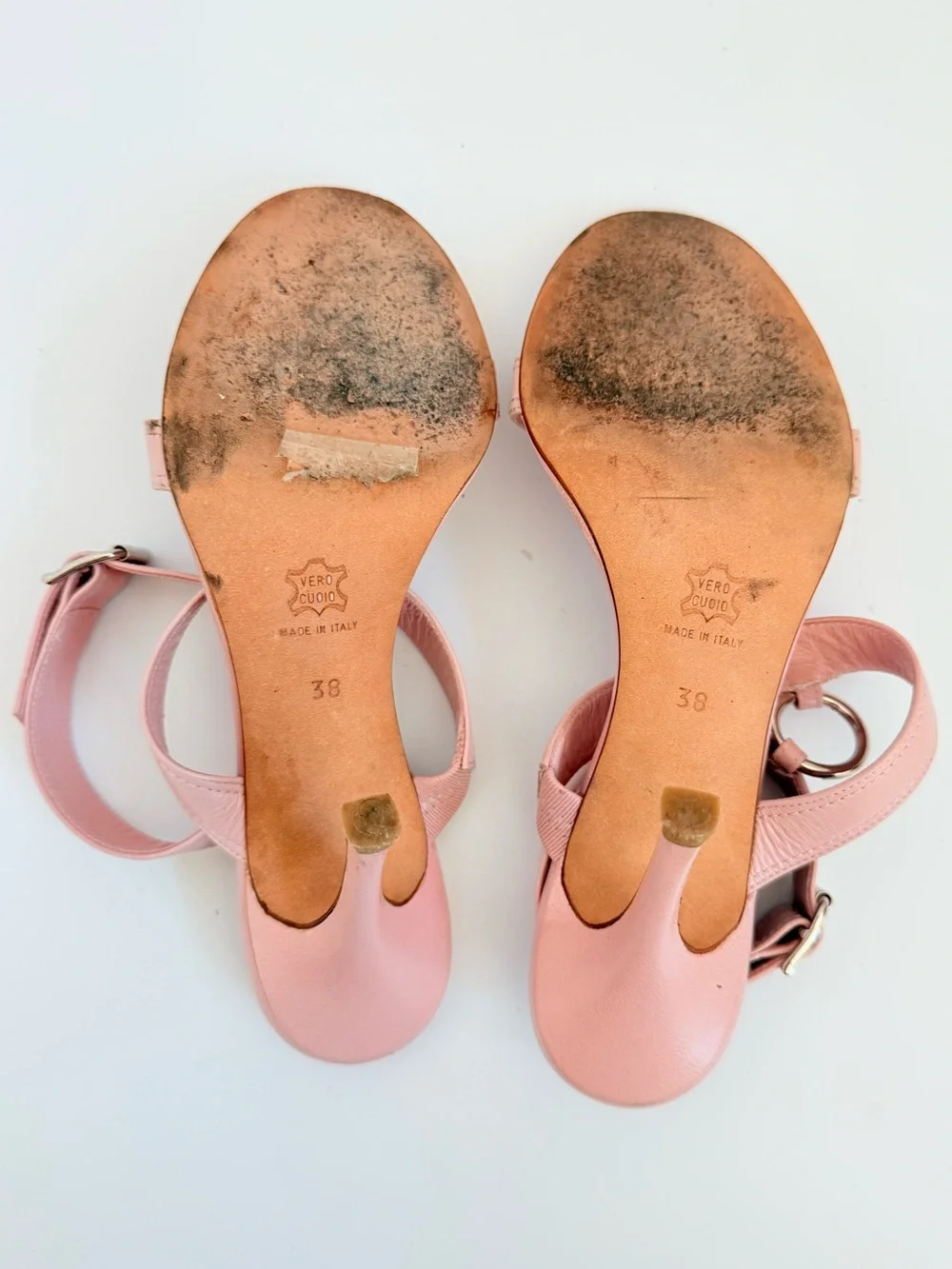 Vintage Y2K Manolo Blahnik Pink Leather O-Ring Ankle Strap Heels 38